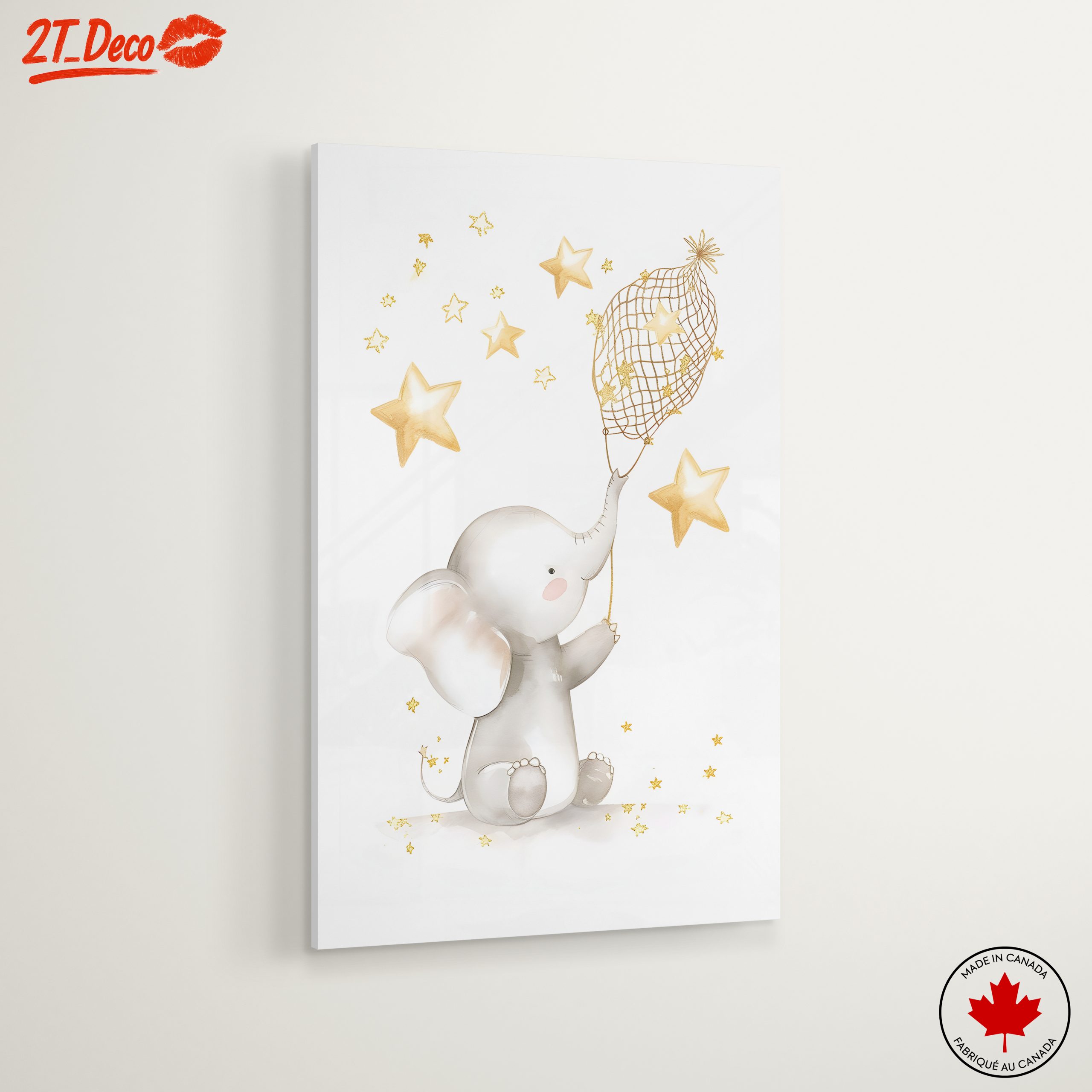 Whimsical Elephant and Stars Artwork - Image 6