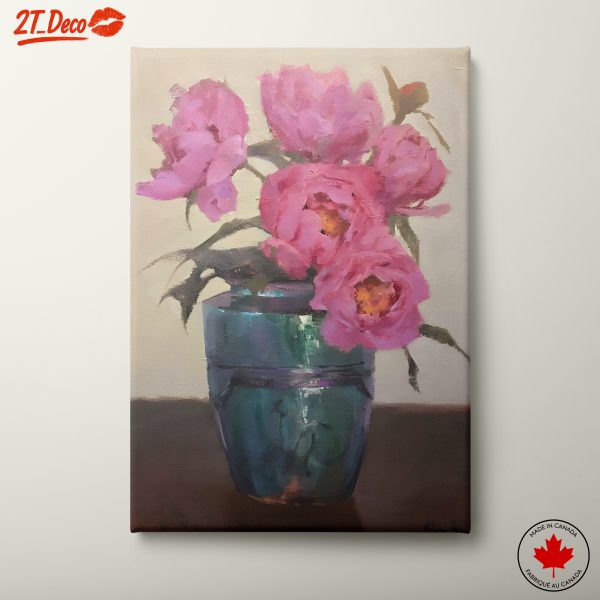 Peony Floral Arrangement in Green Vase
