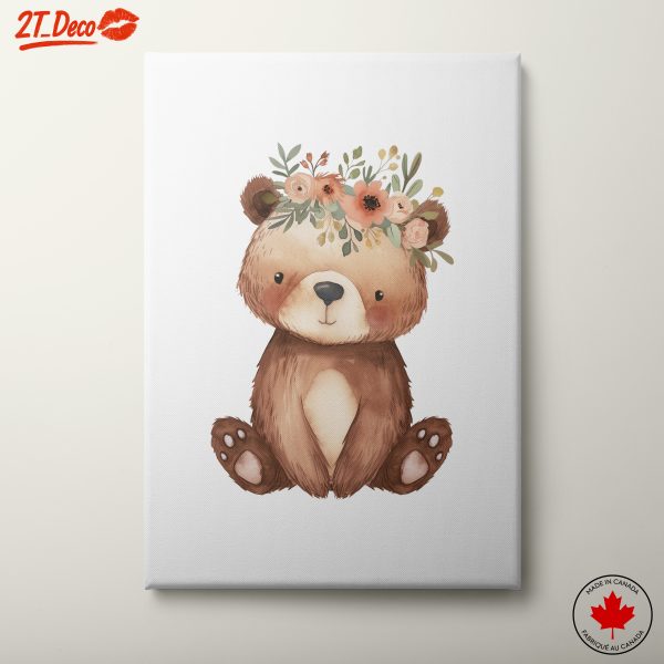 Cute Bear Illustration with Floral Crown