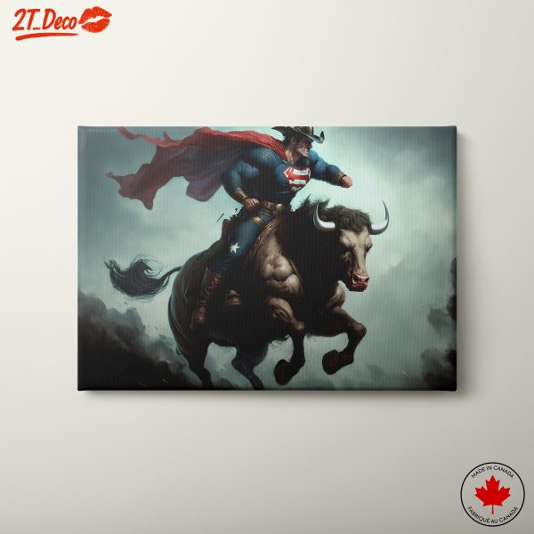 Heroic Cowboy Character Riding Bull Art