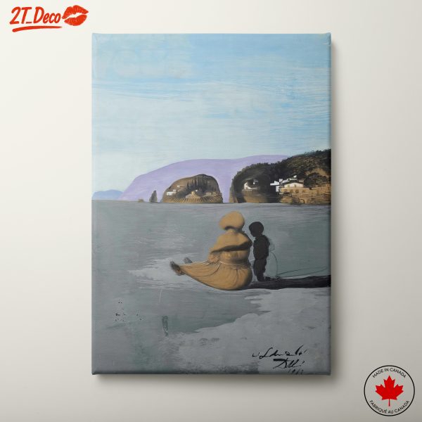 Surrealist Depiction of a Mother and Child by the Sea