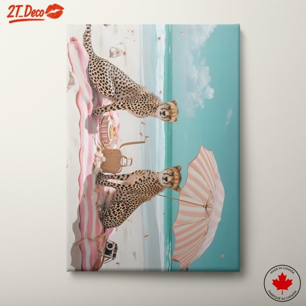 Cheetahs at the Beach with Umbrella