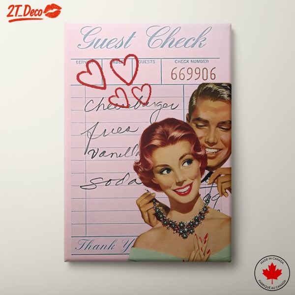 Vintage Guest Check with Hearts and Smiling Couple