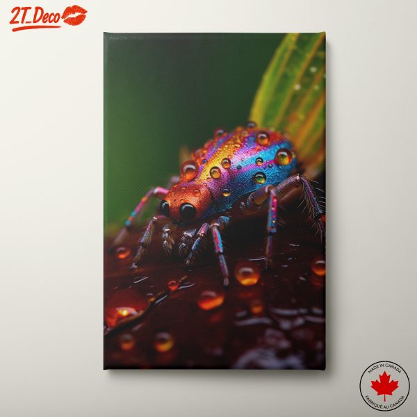 Vibrant Spider with Colorful Droplets