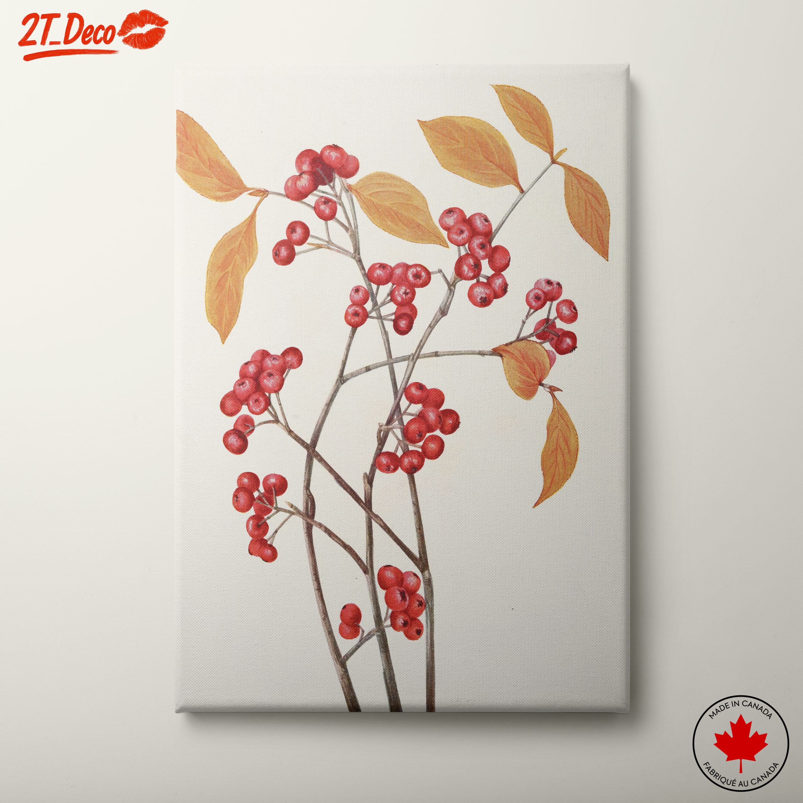 Delicate Botanical Illustration of Berries and Leaves