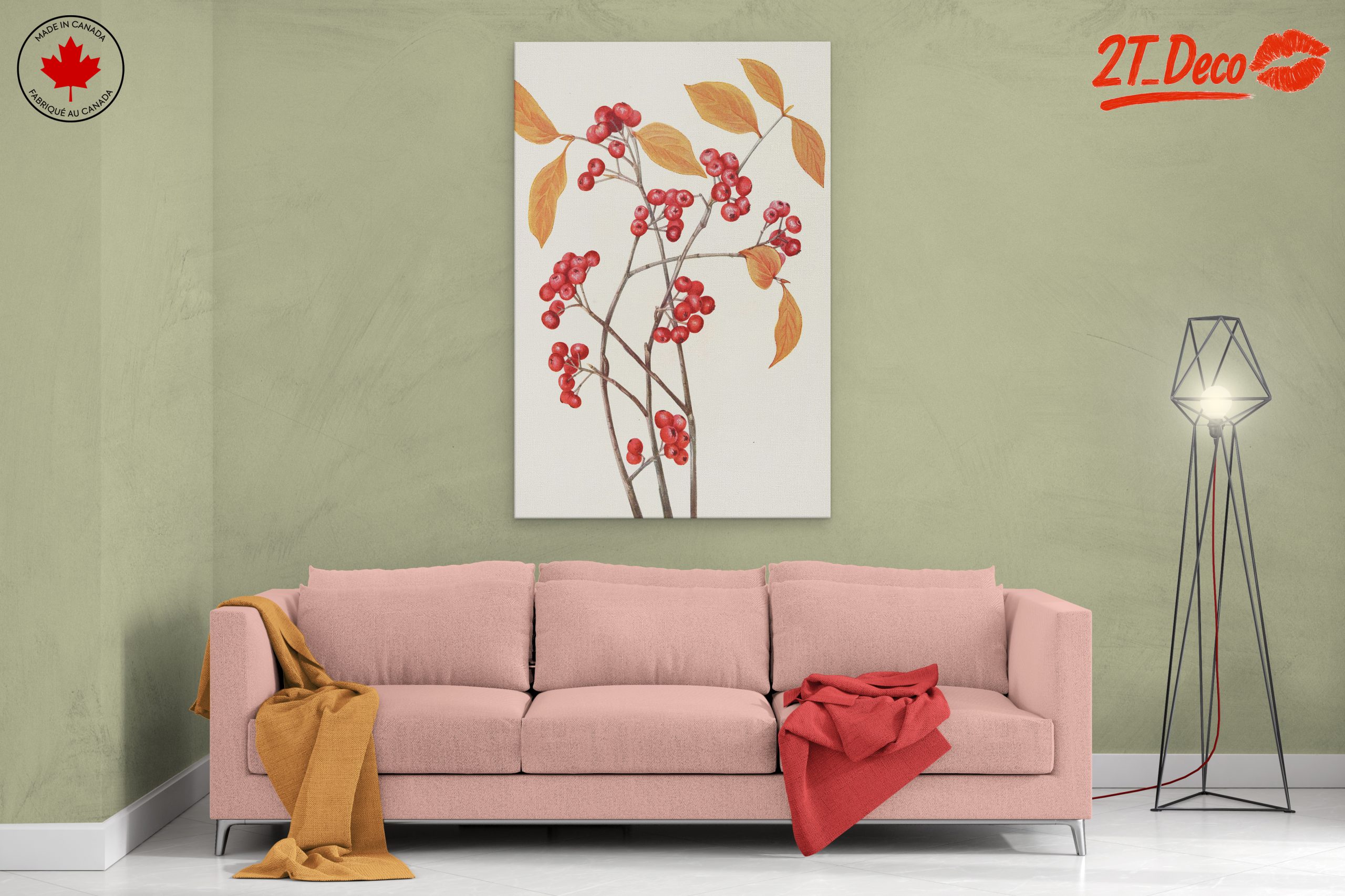 Delicate Botanical Illustration of Berries and Leaves - Image 2