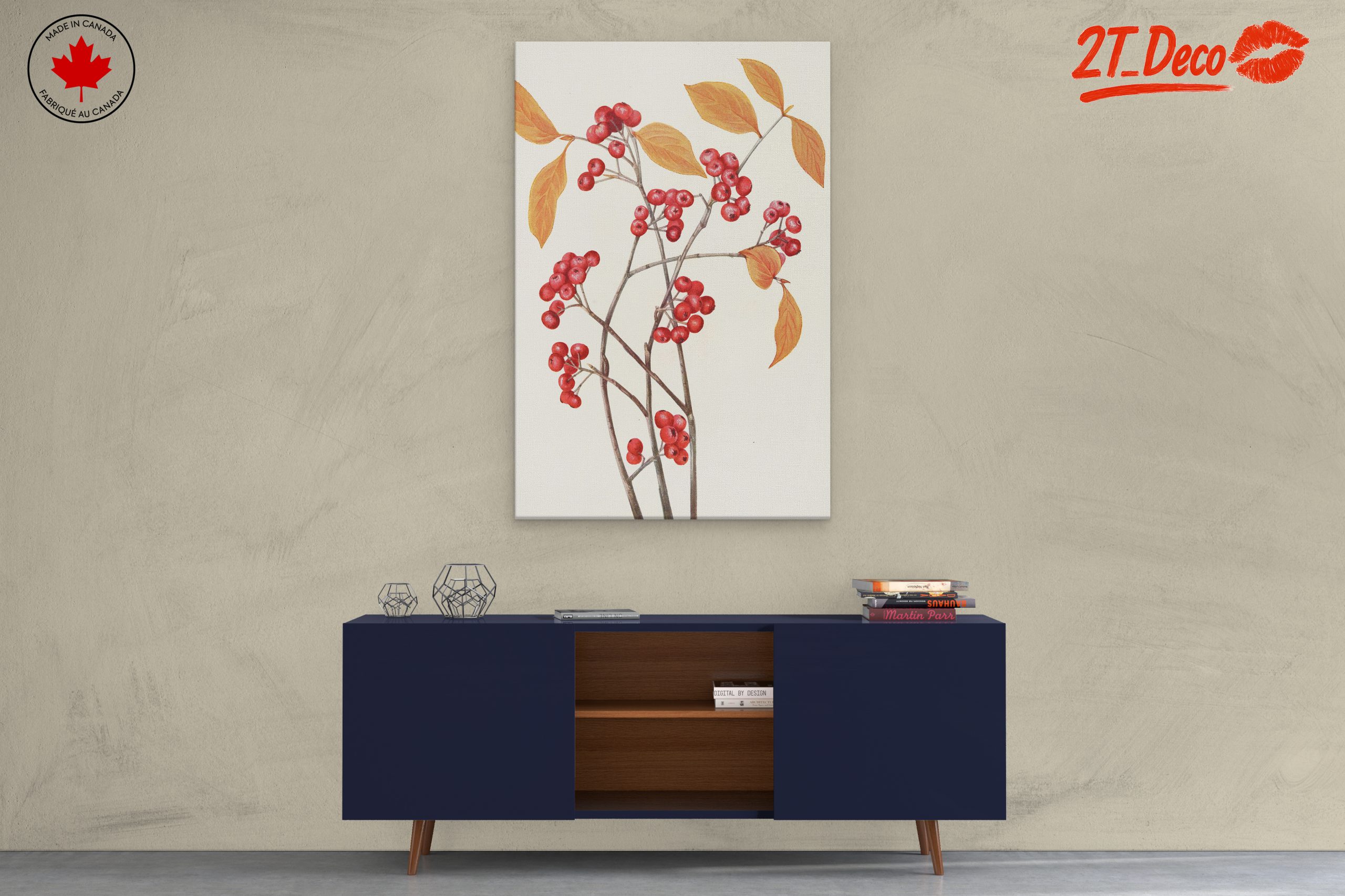 Delicate Botanical Illustration of Berries and Leaves - Image 3