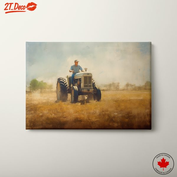 Vintage Farmer on Tractor in Rural Landscape