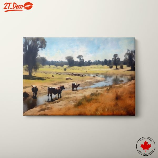Pastoral Scene Featuring Cows in a Rural Landscape