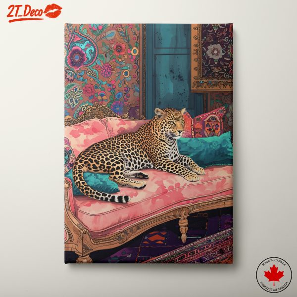 Vibrant Leopard on Pink Couch Art