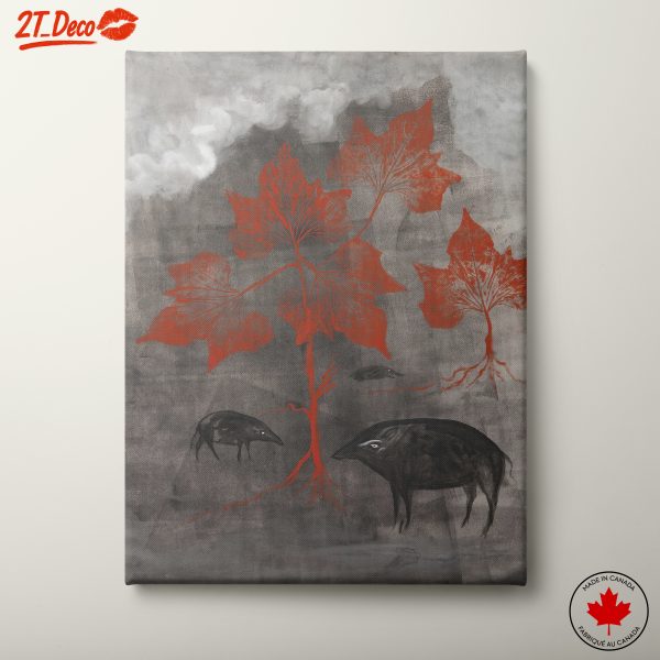 Abstract Art with Stylized Animals and Leaves