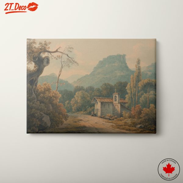 Charming Adventure Landscape with Church and Mountains