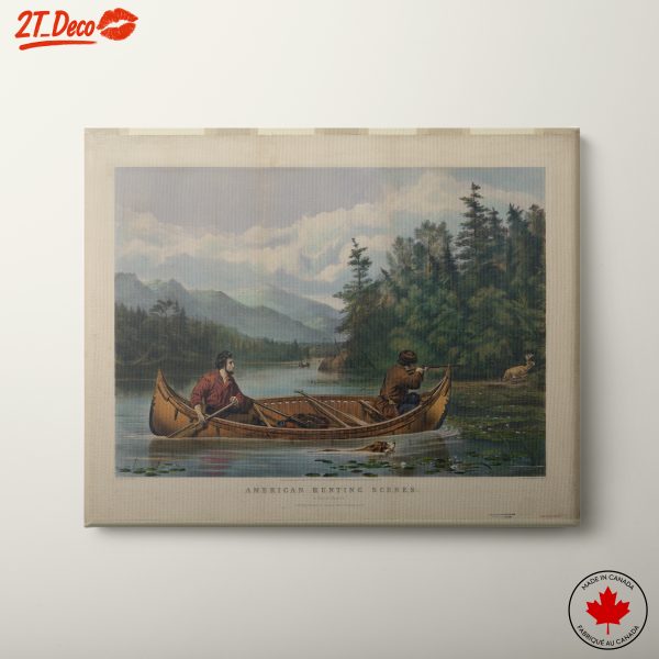 American Hunting Scene with Canoe and Deer