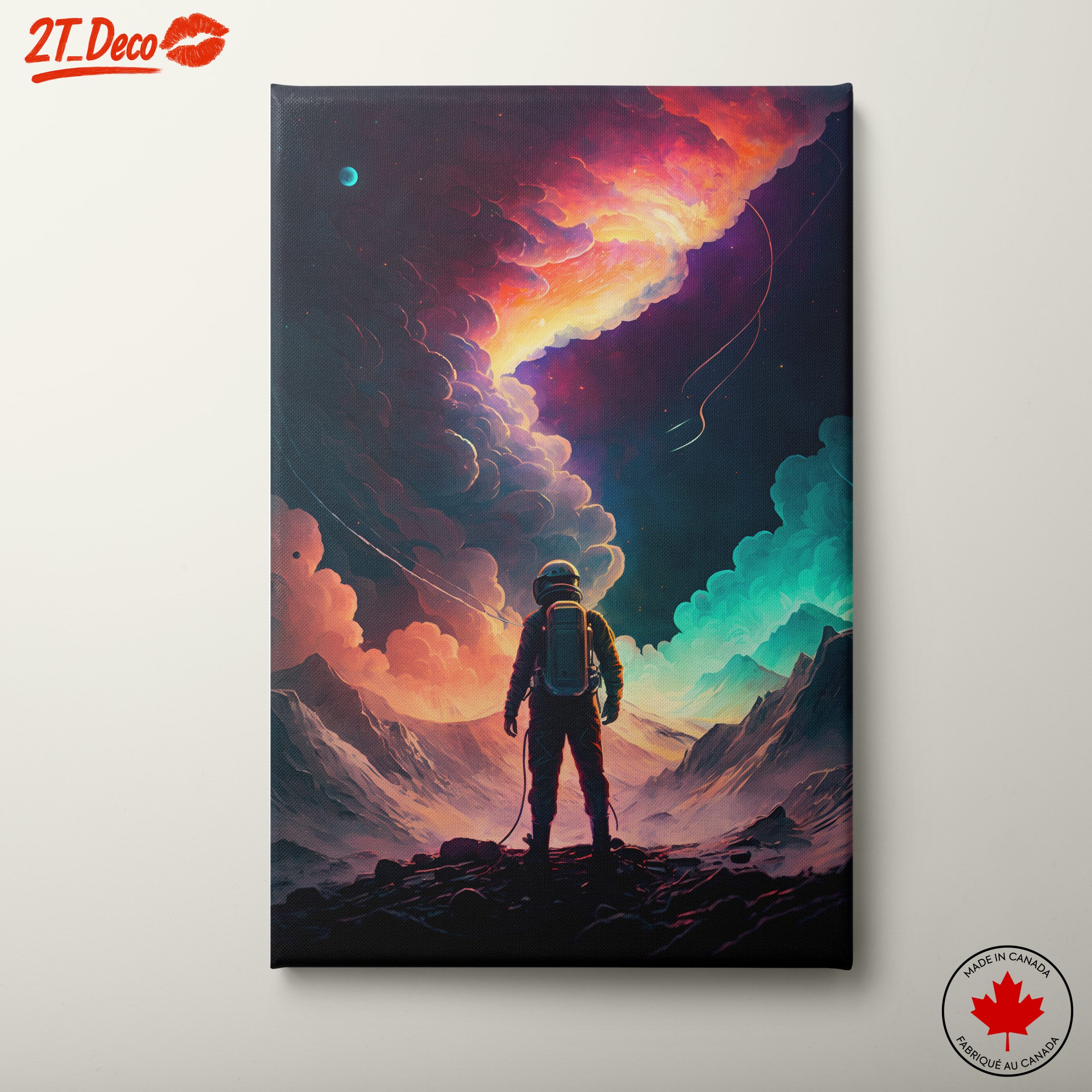 Vibrant Cosmic Landscape with Astronaut