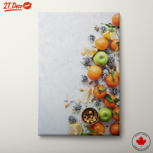 Vibrant Abstract Food Art with Citrus and Pinecones
