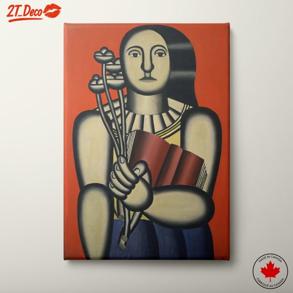 Abstract Figure Holding Flowers and Books