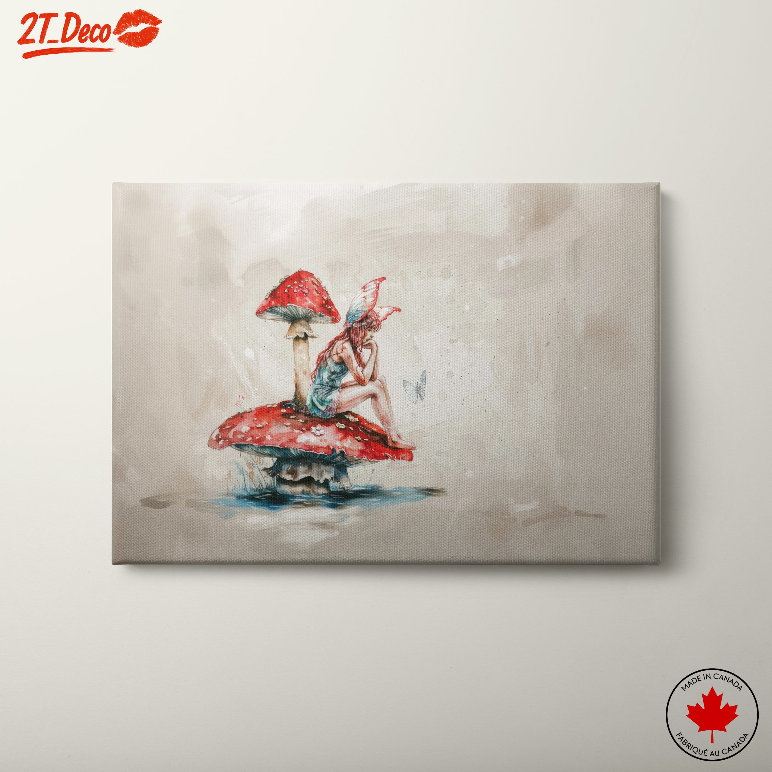 Whimsical Fantasy Character Sitting on Mushroom