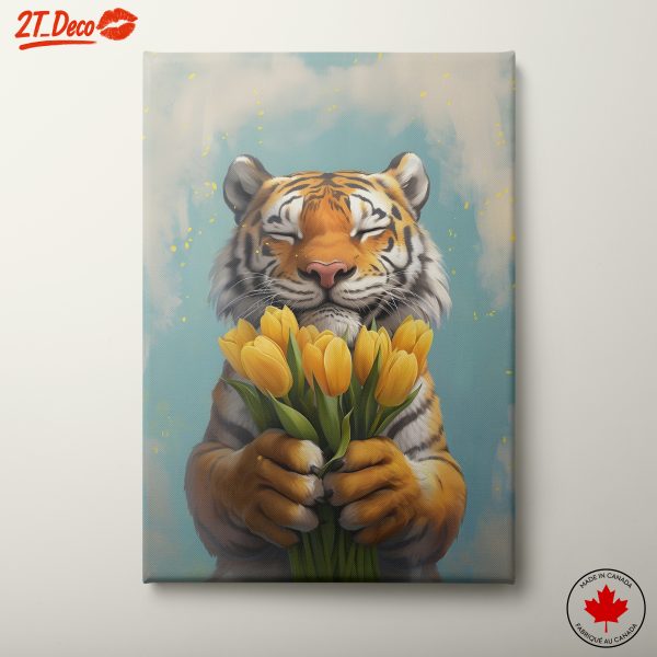 Tiger Holding Flowers Art