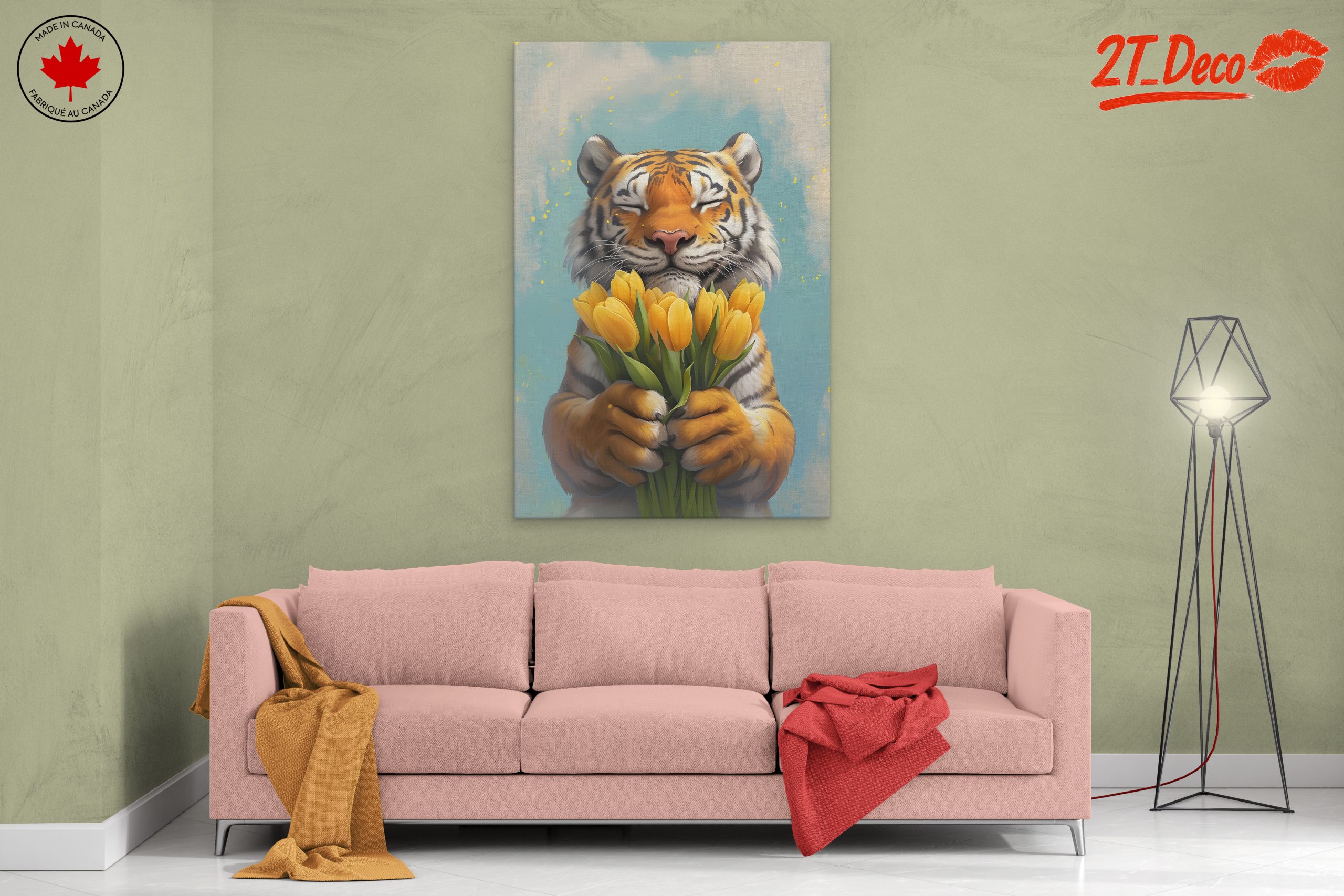 Tiger Holding Flowers Art - Image 2