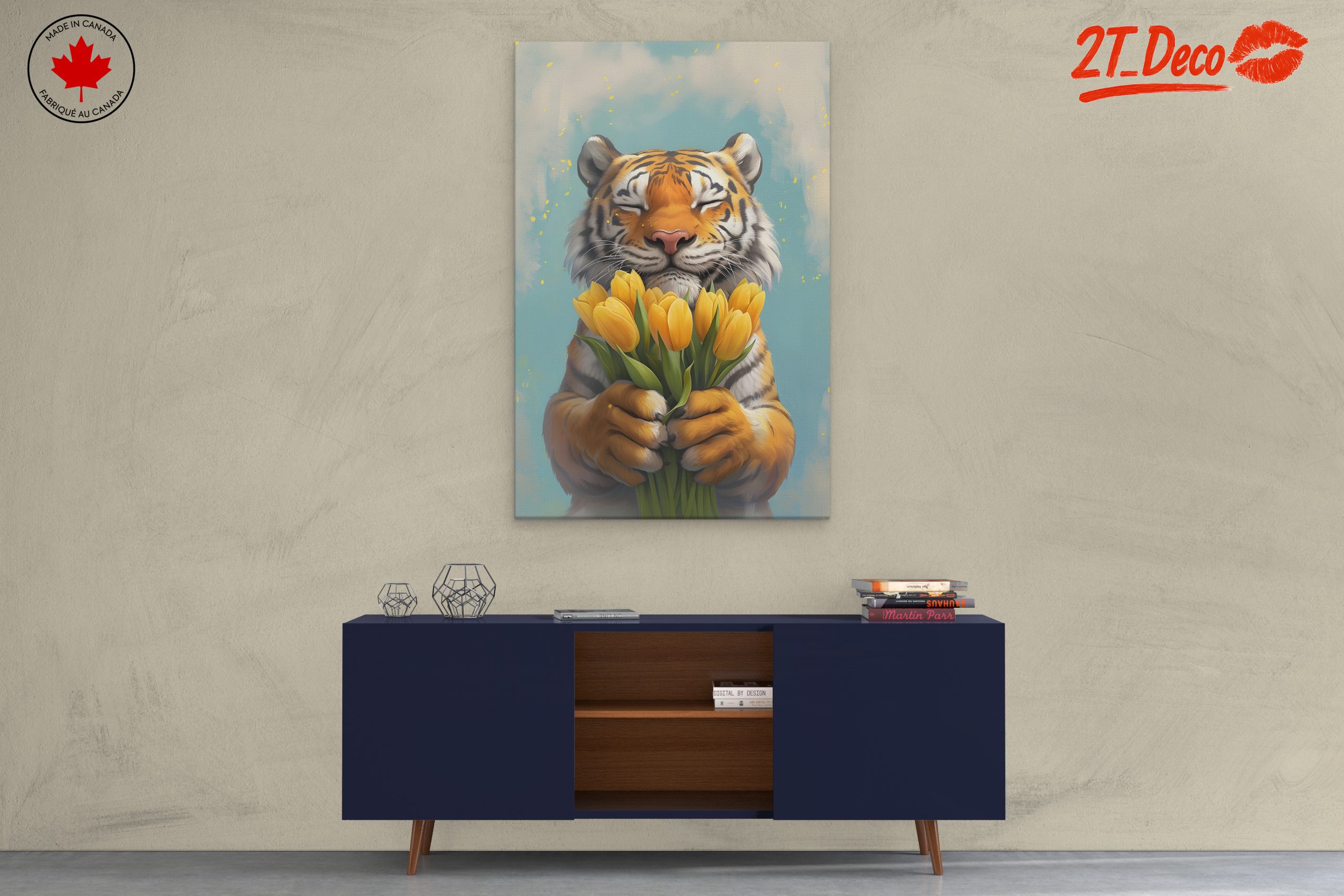 Tiger Holding Flowers Art - Image 3