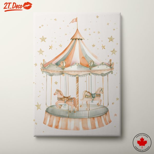 Whimsical Carousel Illustration with Starry Background