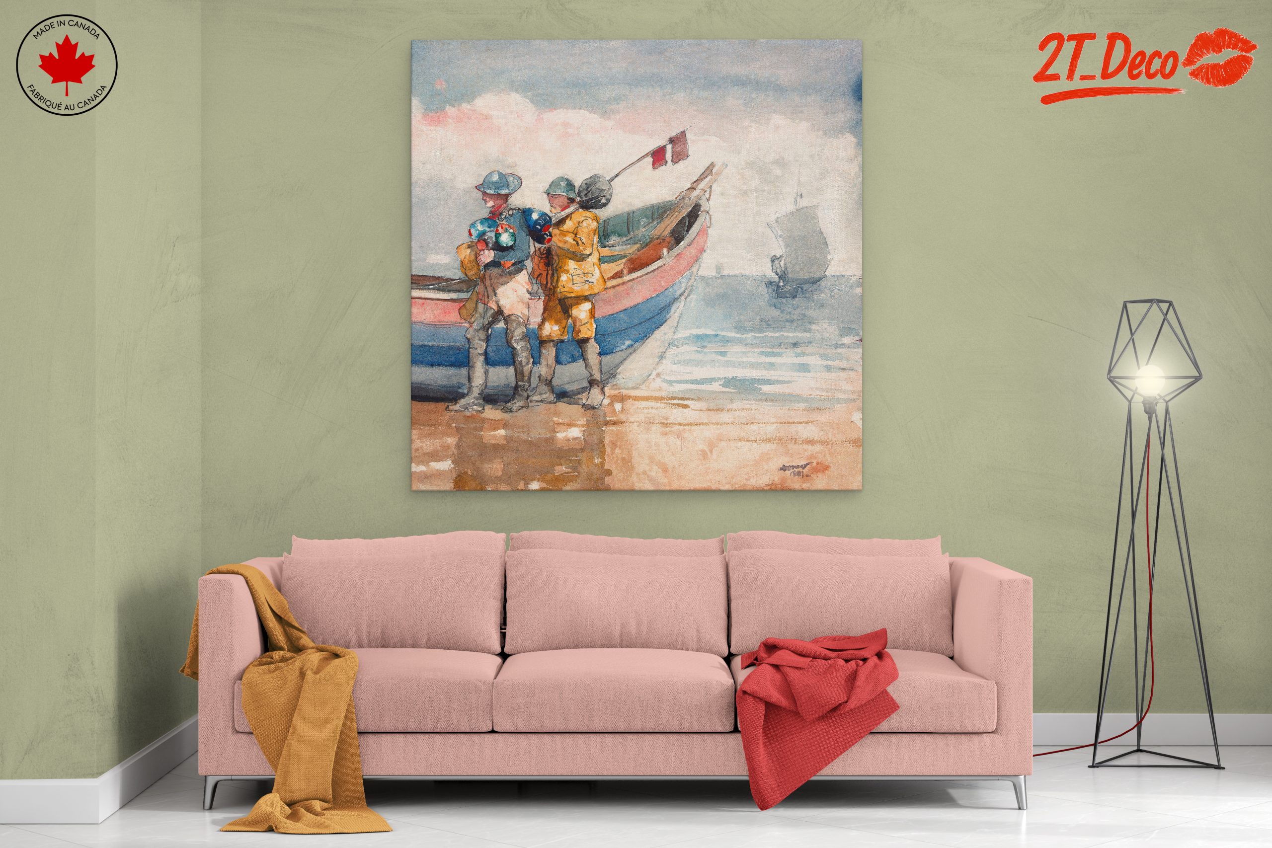 Fishermen by the Shore in Watercolor - Image 2
