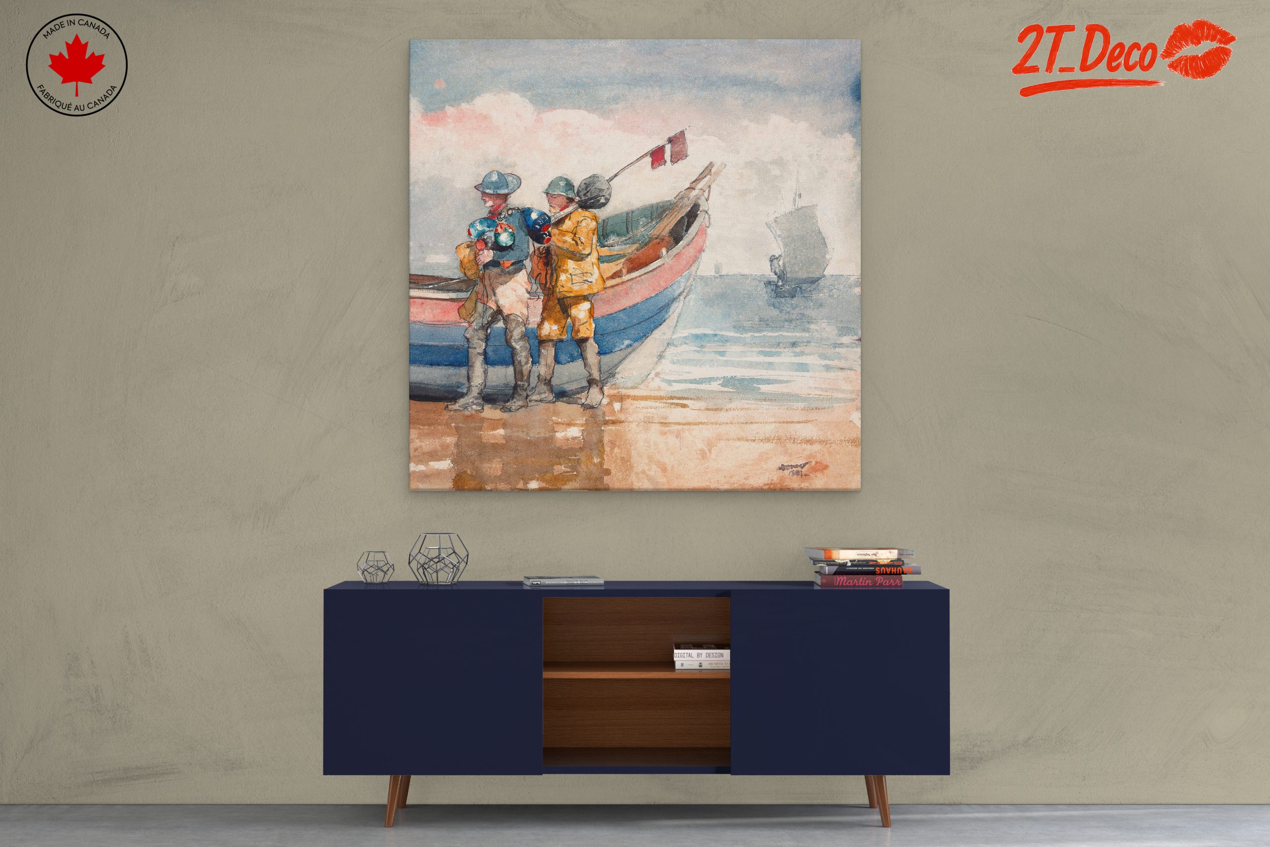 Fishermen by the Shore in Watercolor - Image 3