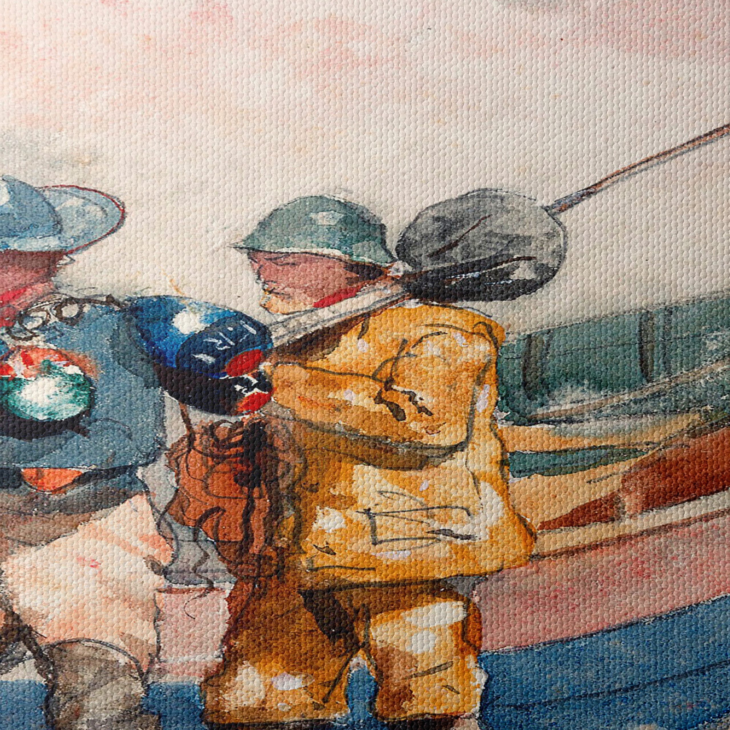 Fishermen by the Shore in Watercolor - Image 4