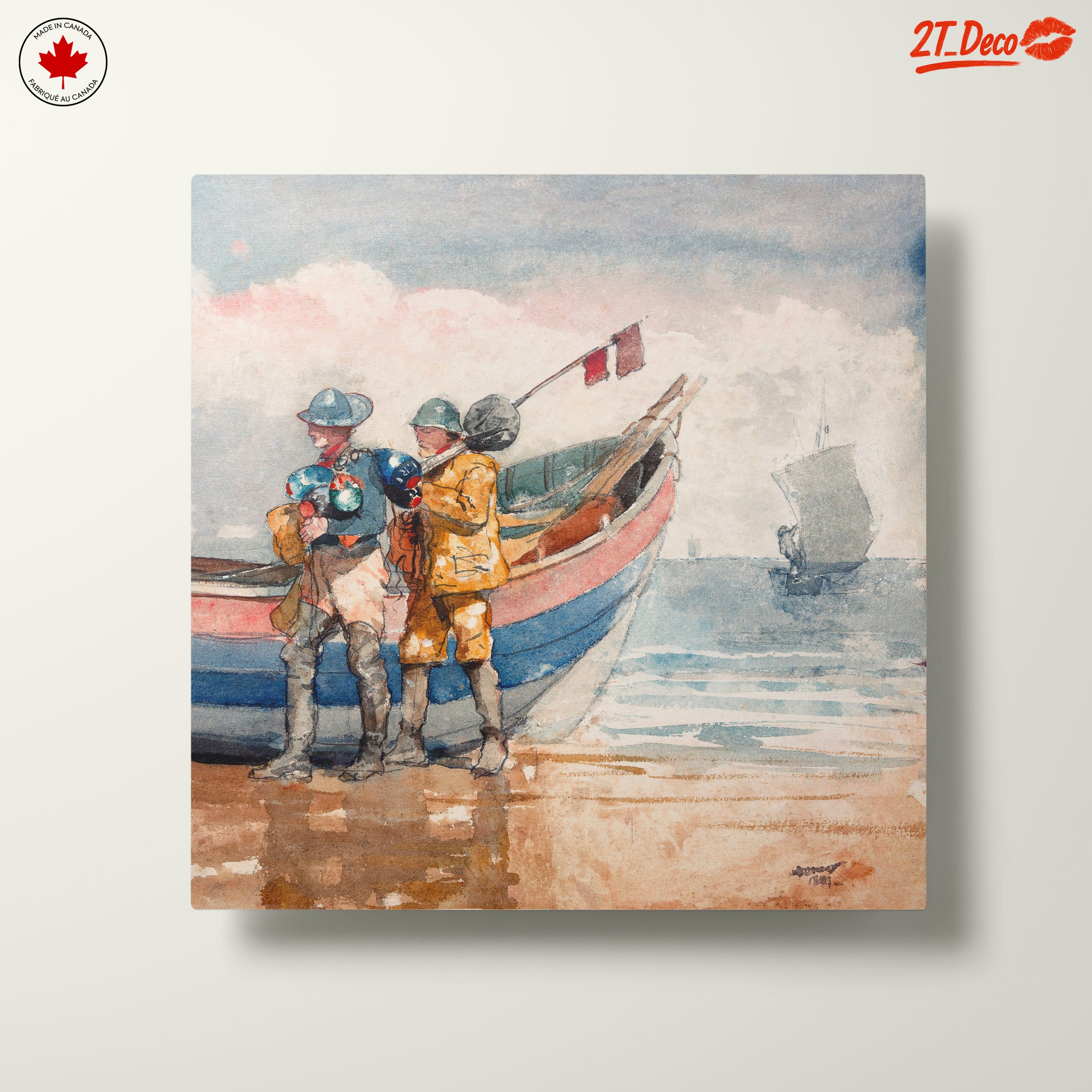Fishermen by the Shore in Watercolor - Image 10
