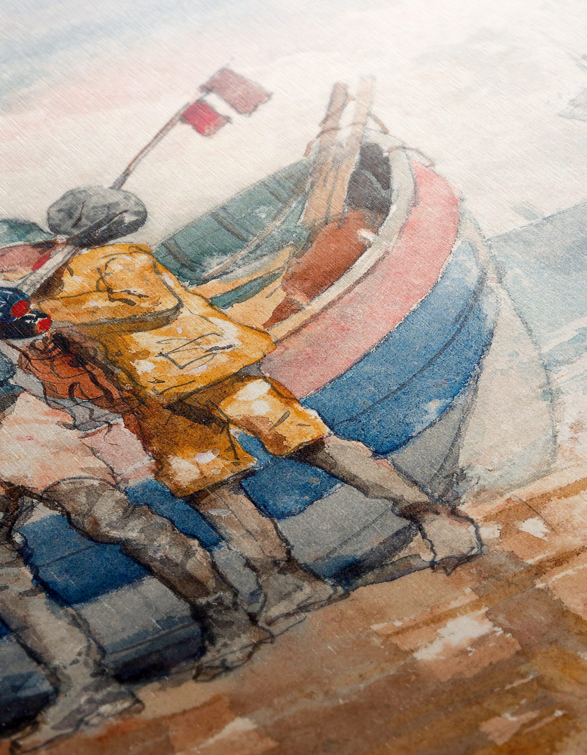 Fishermen by the Shore in Watercolor - Image 12