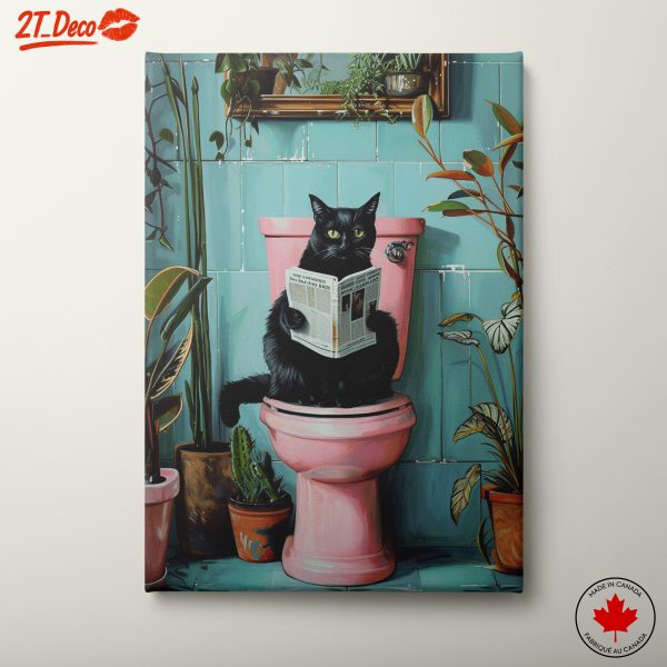 Whimsical Cat Reading in the Bathroom