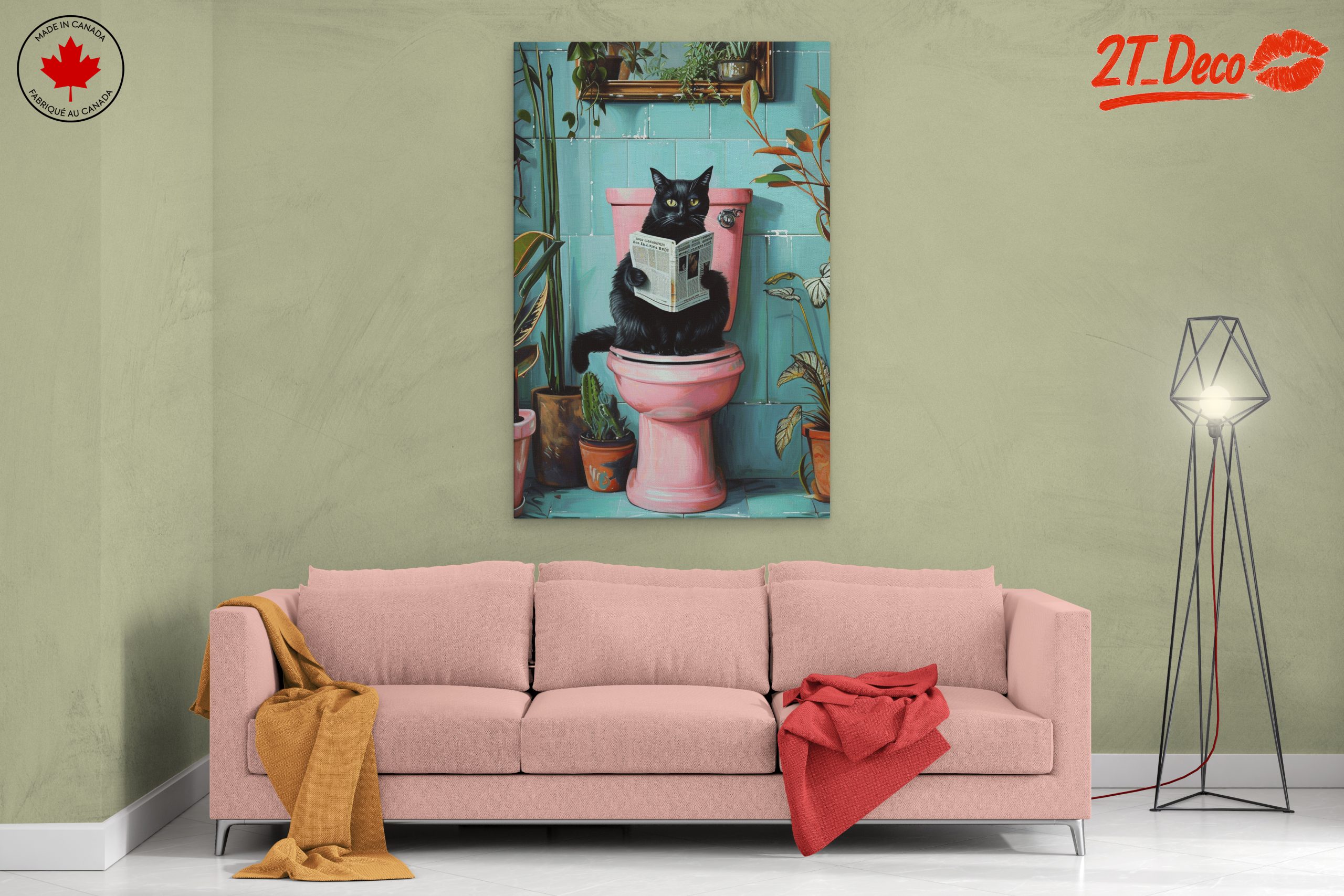 Whimsical Cat Reading in the Bathroom - Image 2