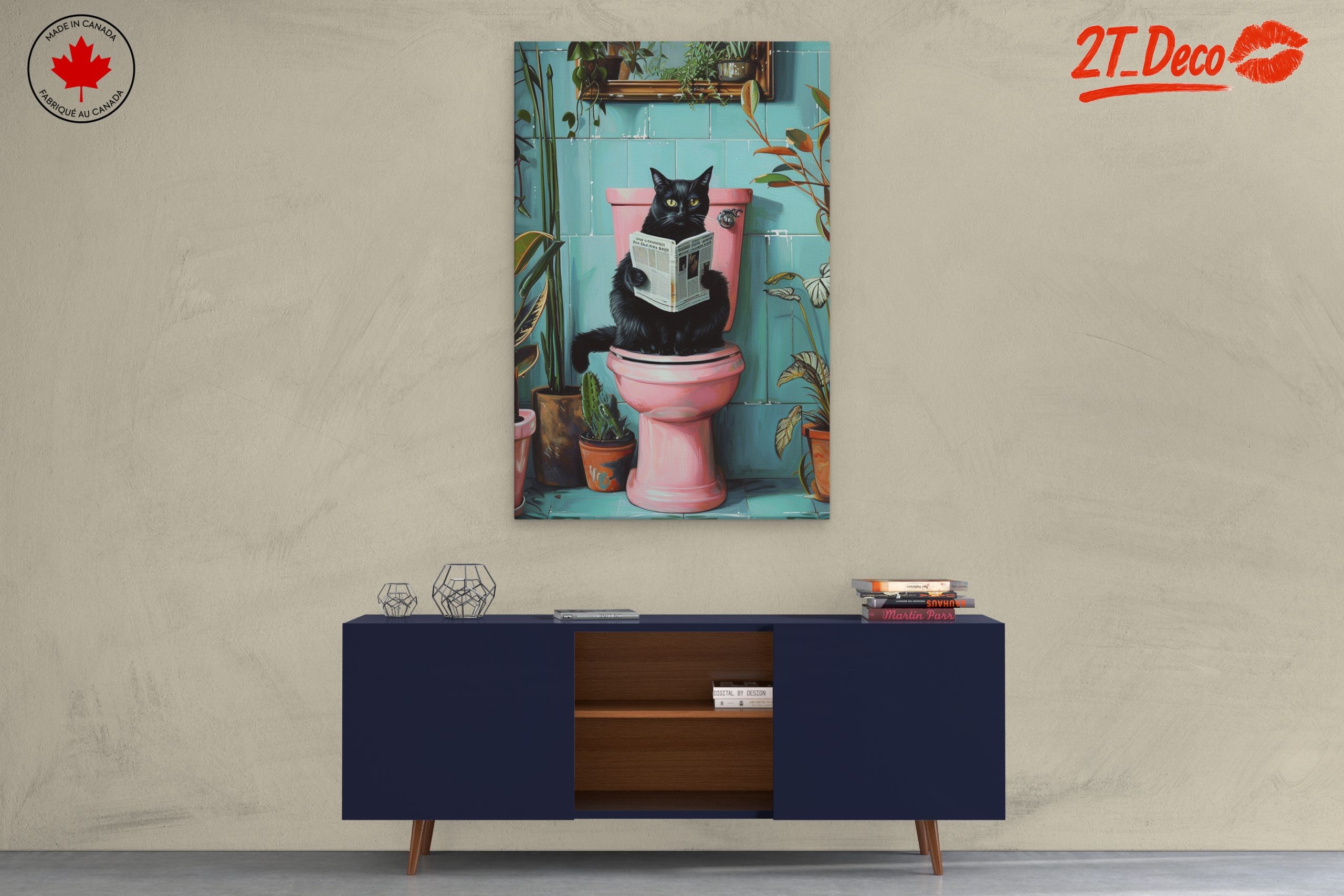 Whimsical Cat Reading in the Bathroom - Image 3