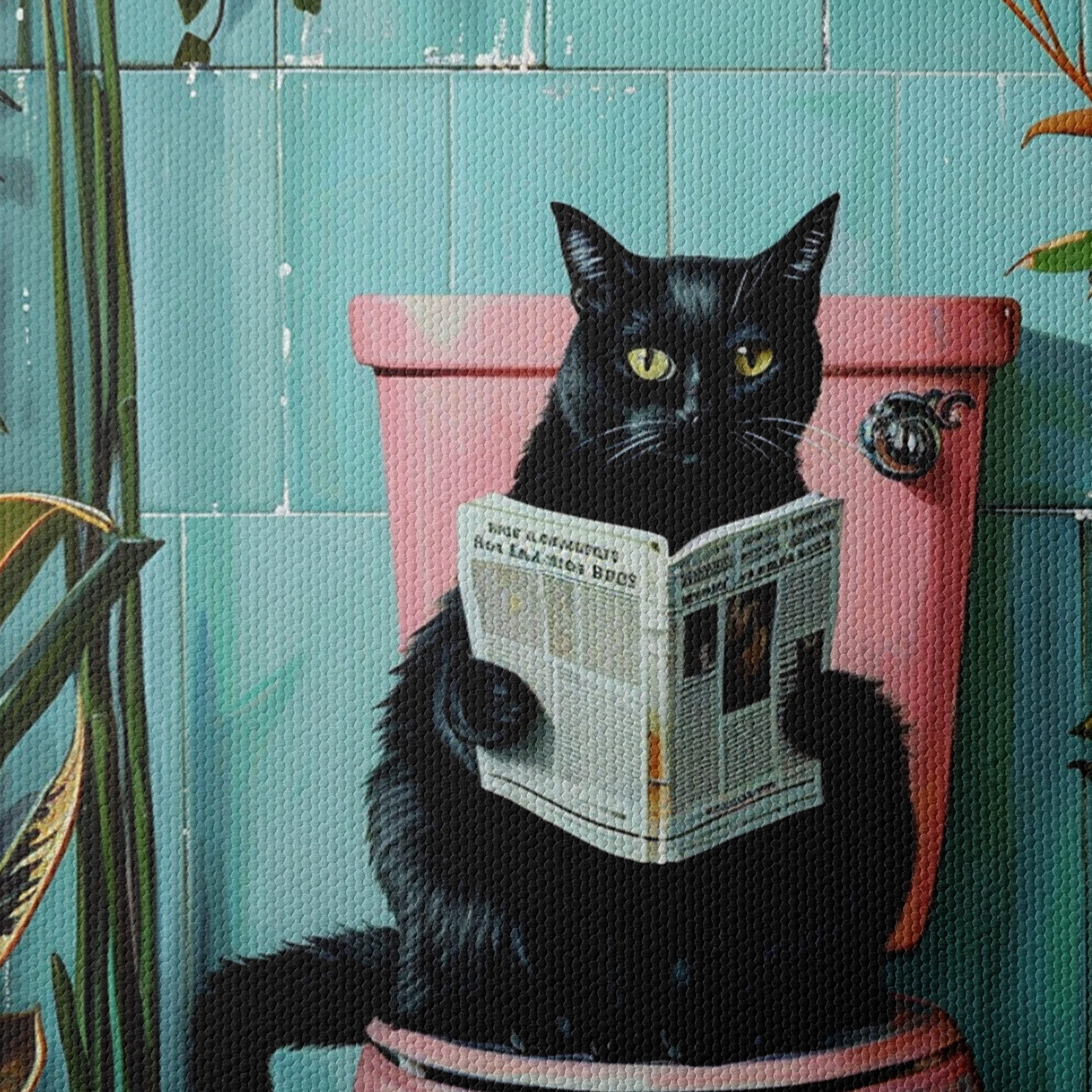 Whimsical Cat Reading in the Bathroom - Image 4