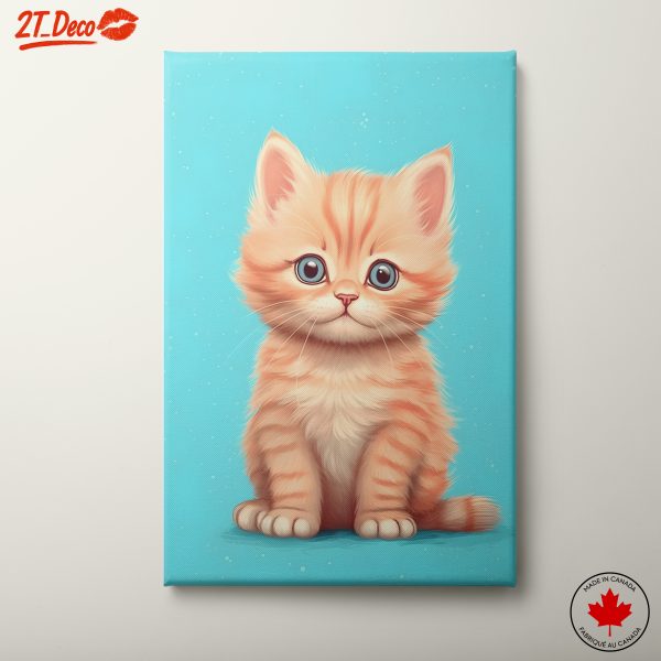 Charming Kitten with Bright Blue Background