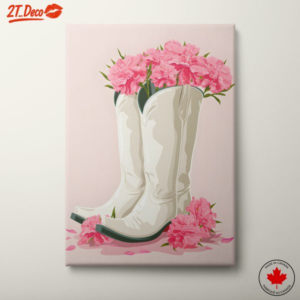 White Boots with Pink Flowers Art