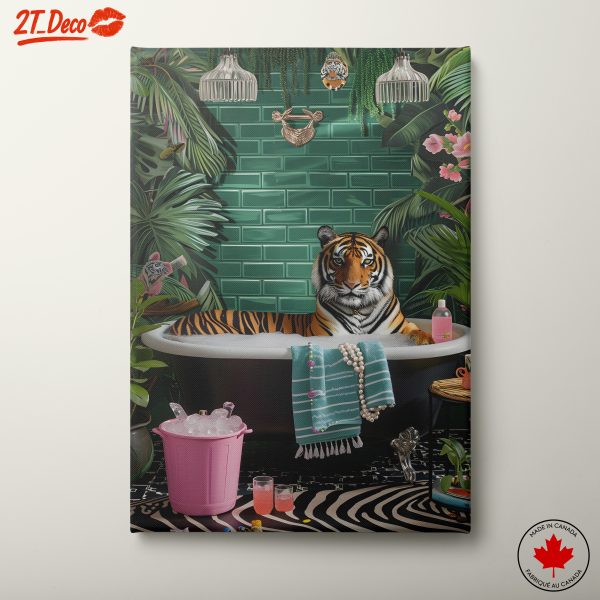 Whimsical Tiger in a Tropical Bathroom Setting