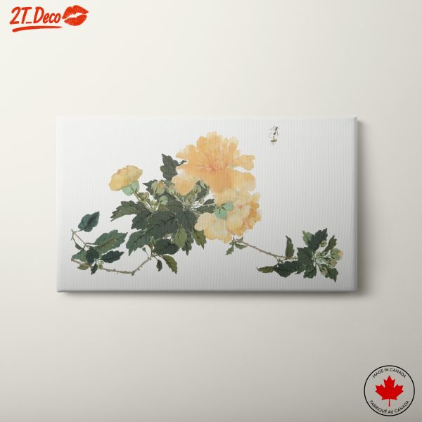 Delicate Yellow Floral Art with Green Leaves