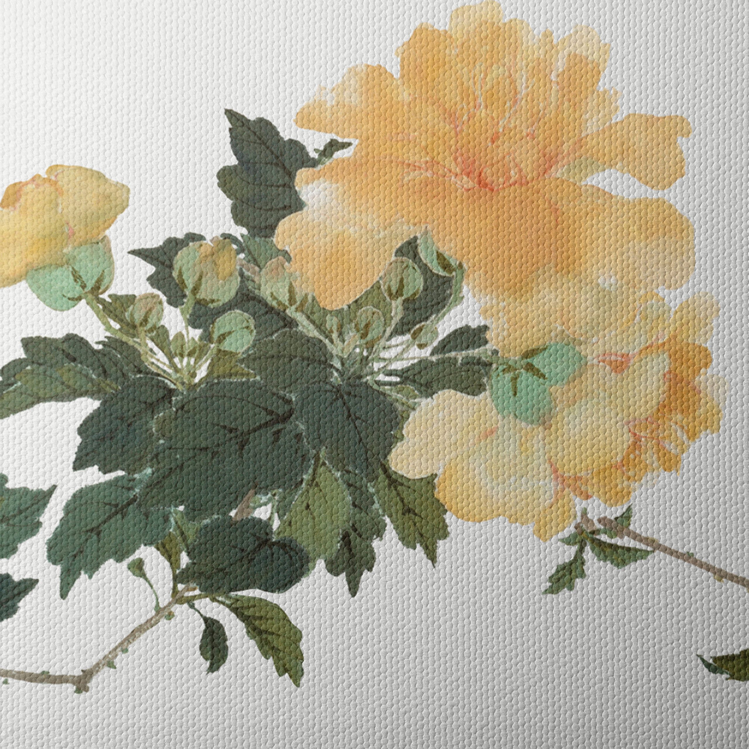 Delicate Yellow Floral Art with Green Leaves - Image 4