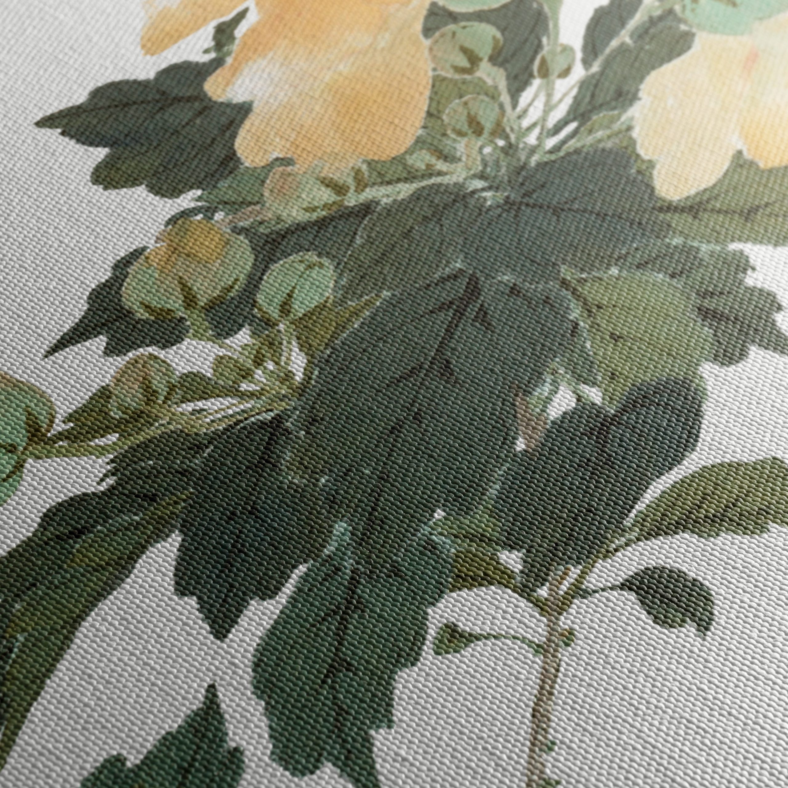 Delicate Yellow Floral Art with Green Leaves - Image 5