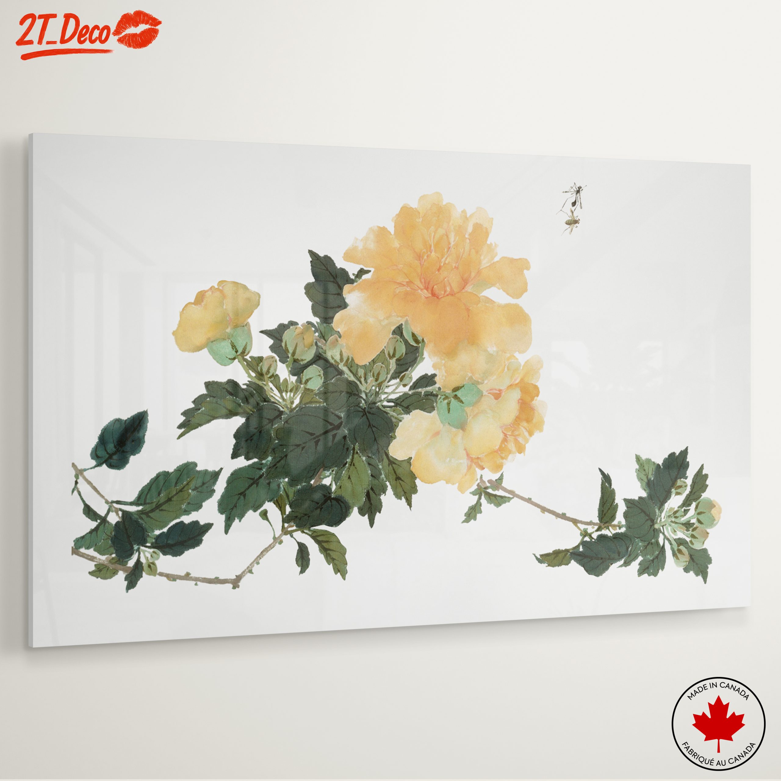 Delicate Yellow Floral Art with Green Leaves - Image 6