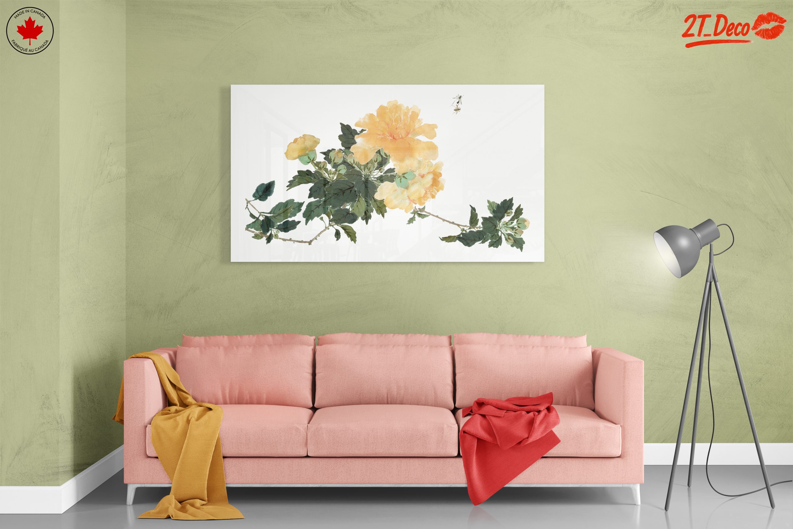 Delicate Yellow Floral Art with Green Leaves - Image 7
