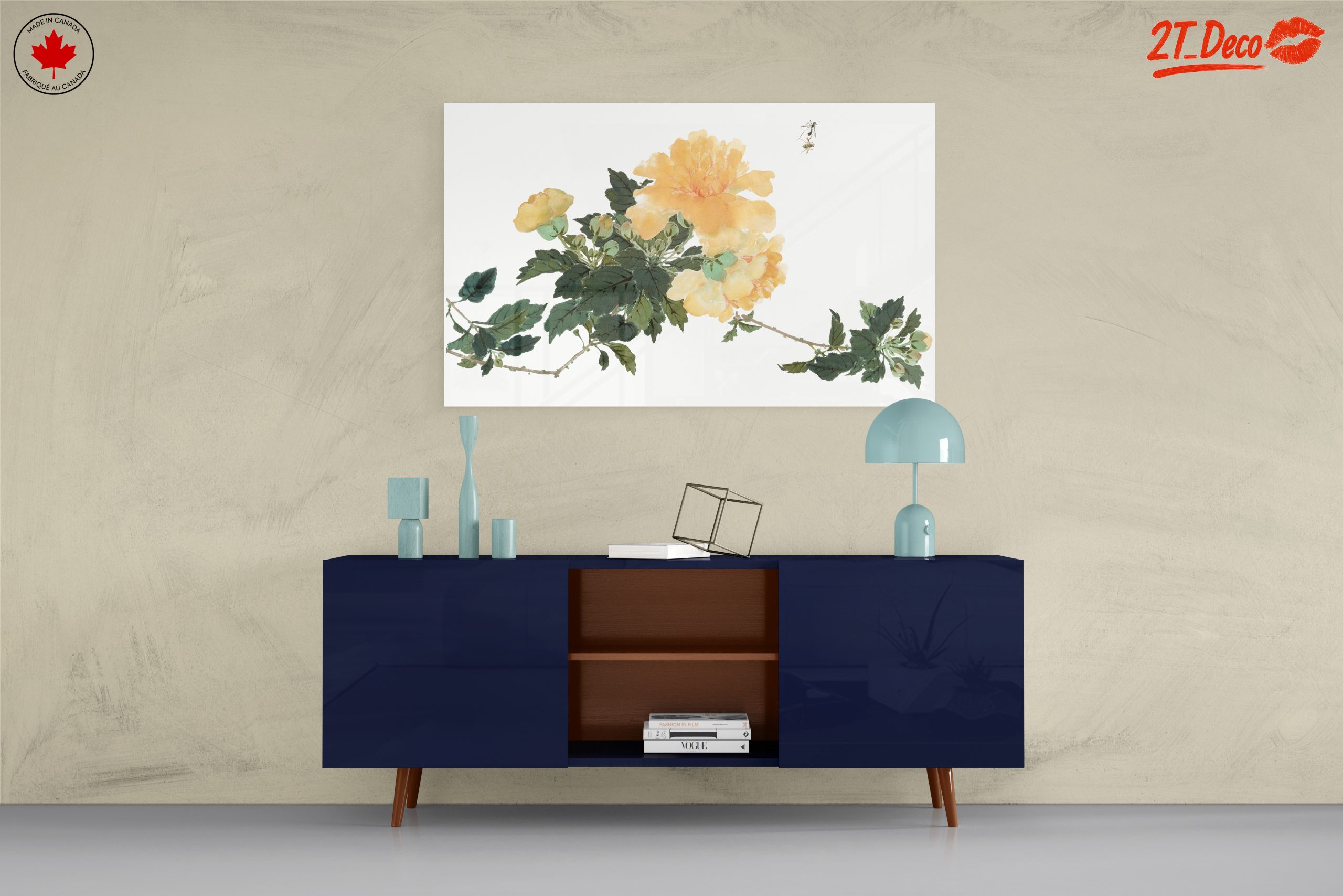 Delicate Yellow Floral Art with Green Leaves - Image 8