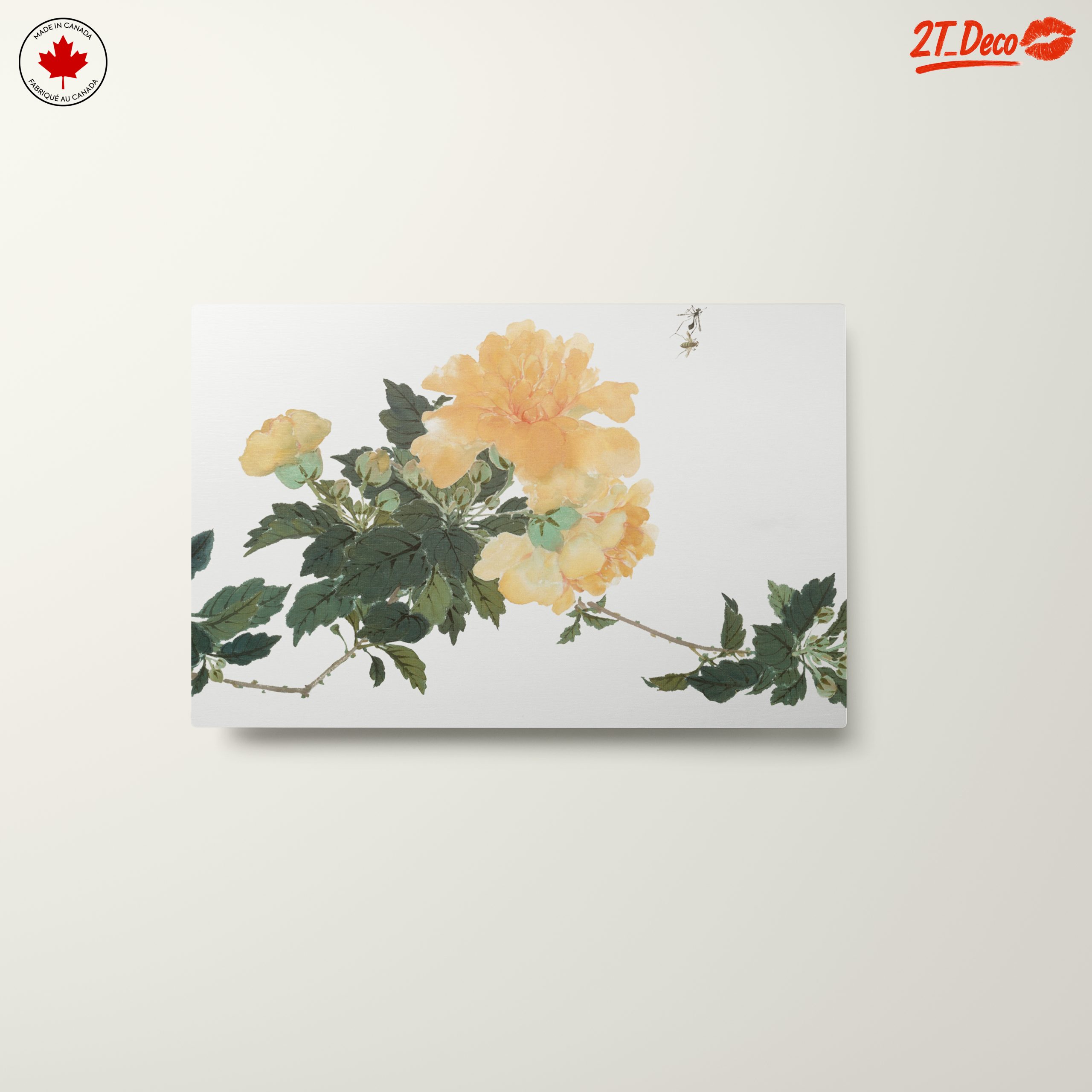 Delicate Yellow Floral Art with Green Leaves - Image 10