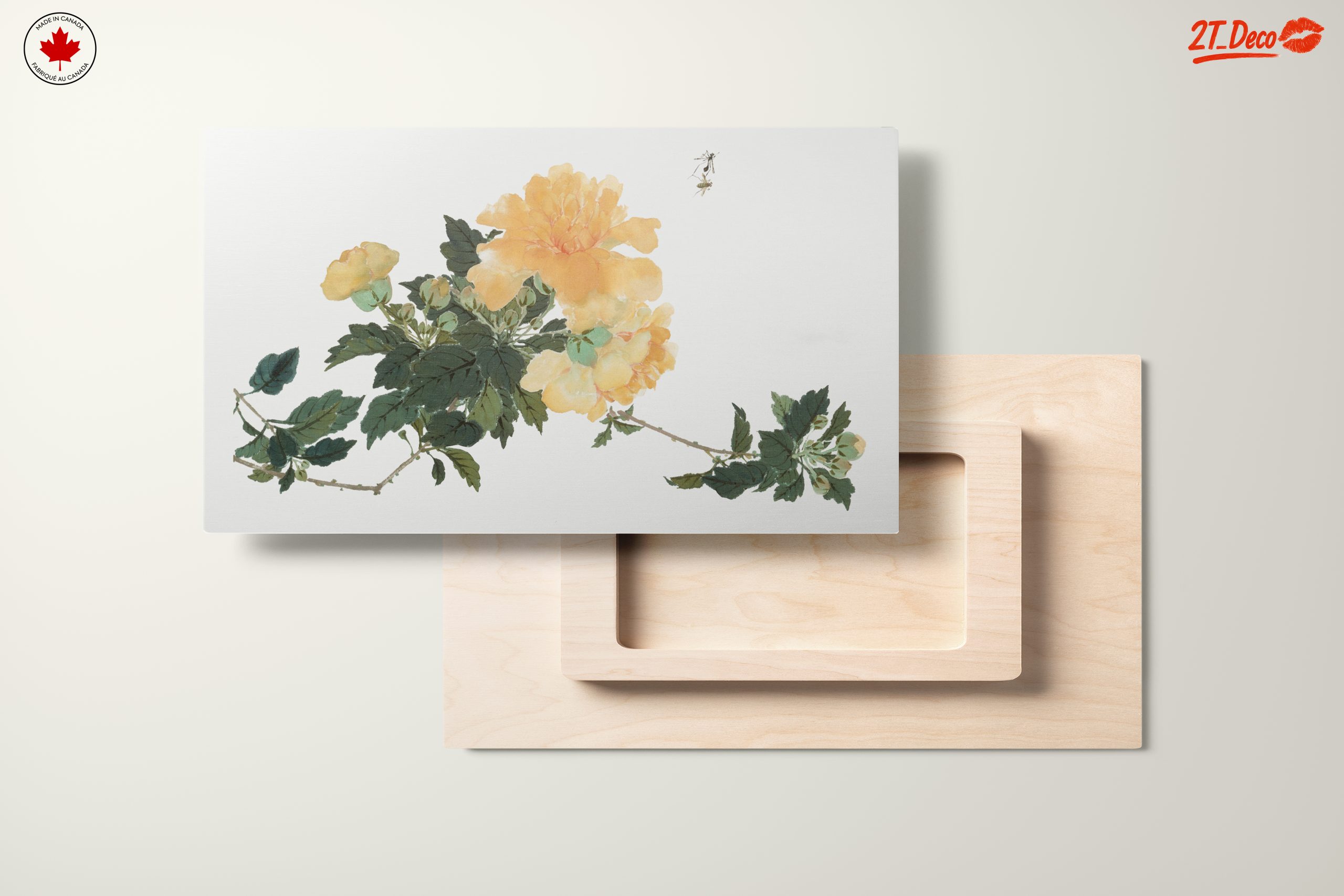 Delicate Yellow Floral Art with Green Leaves - Image 11