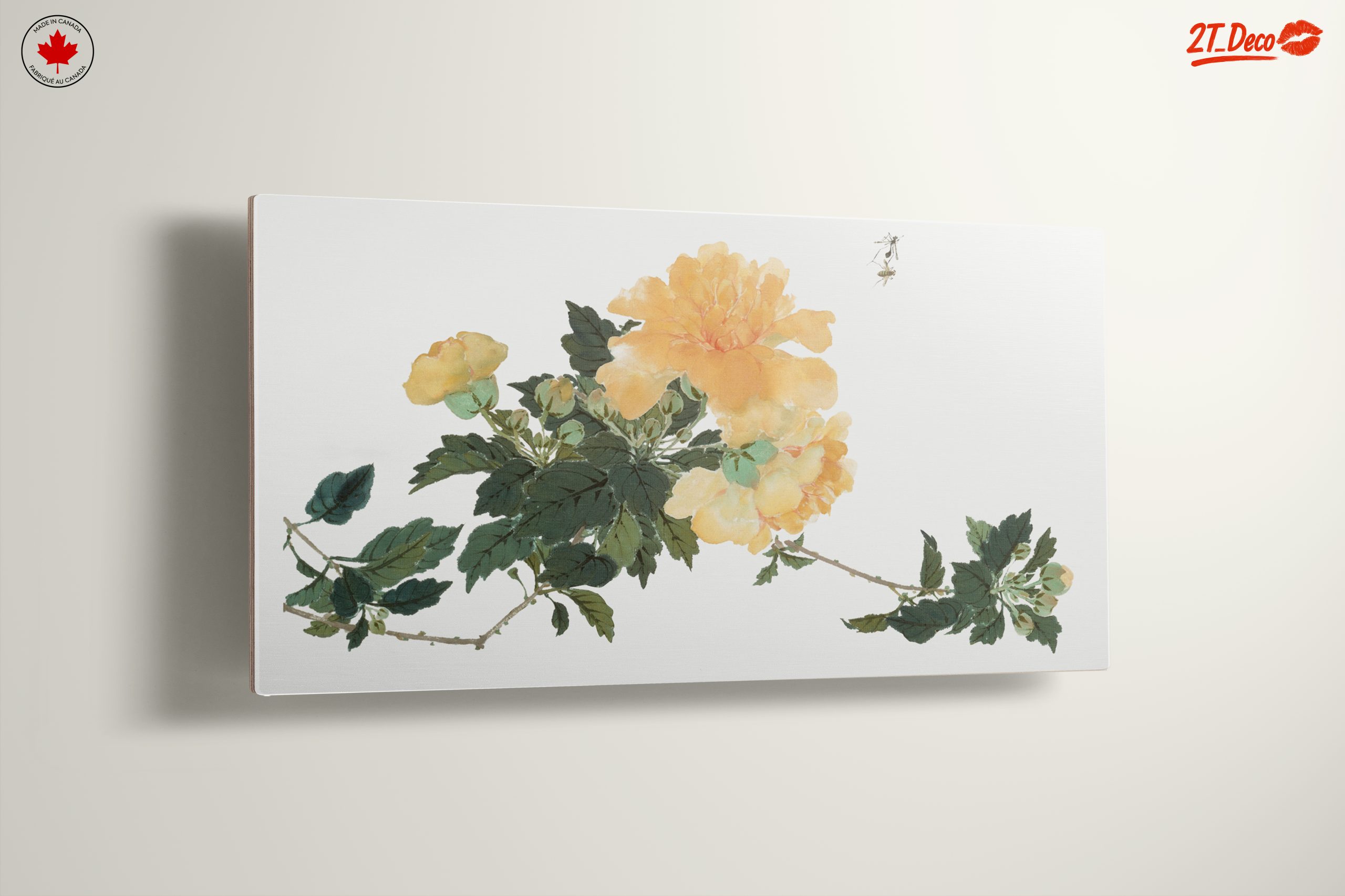 Delicate Yellow Floral Art with Green Leaves - Image 13