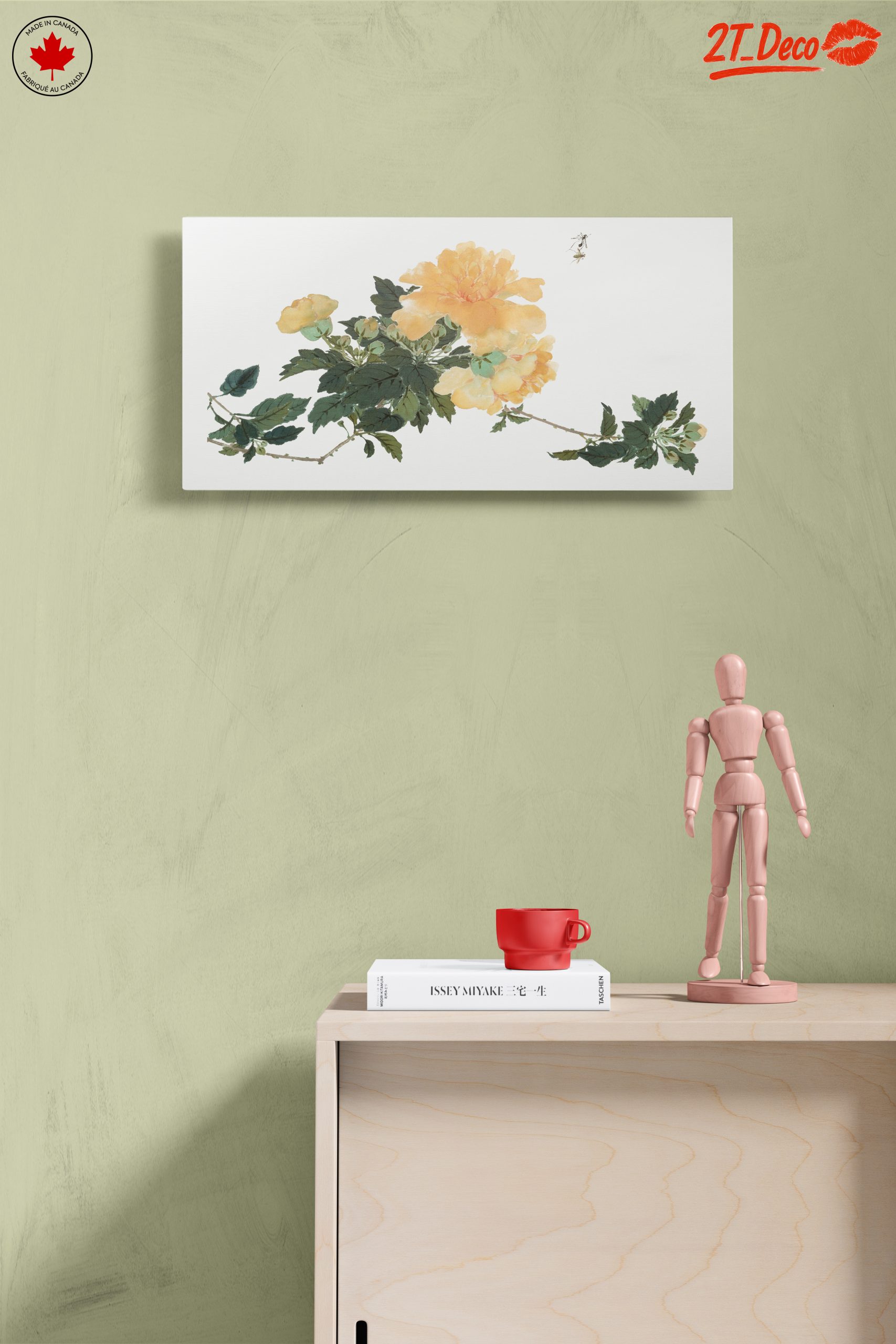 Delicate Yellow Floral Art with Green Leaves - Image 14
