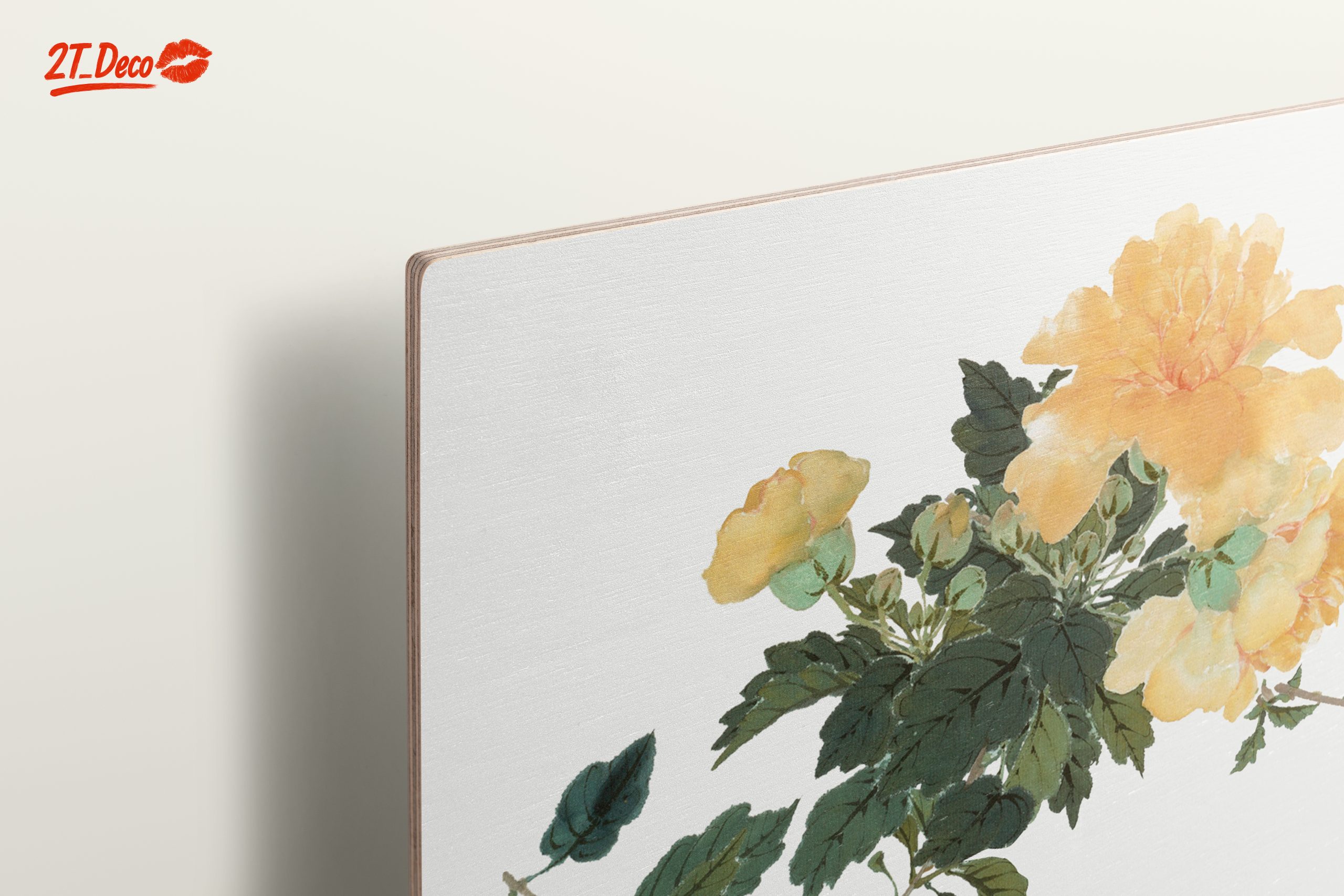 Delicate Yellow Floral Art with Green Leaves - Image 15