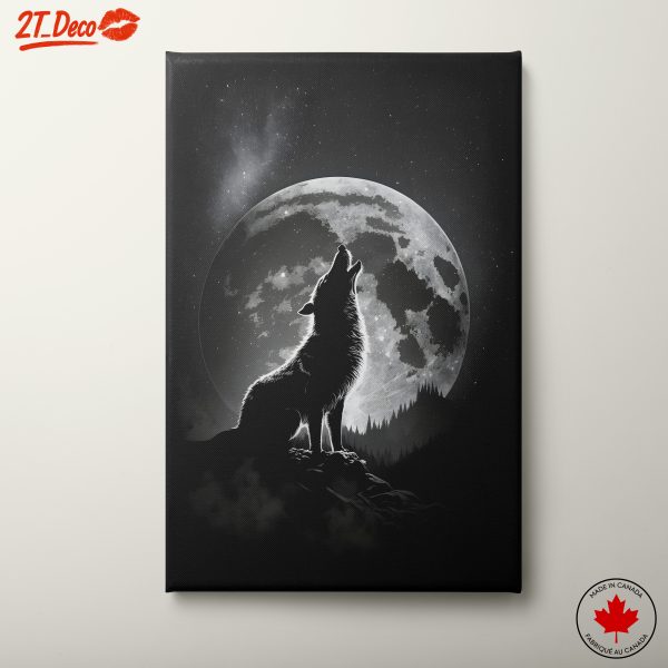 Wolf Howling Under Full Moon Artwork
