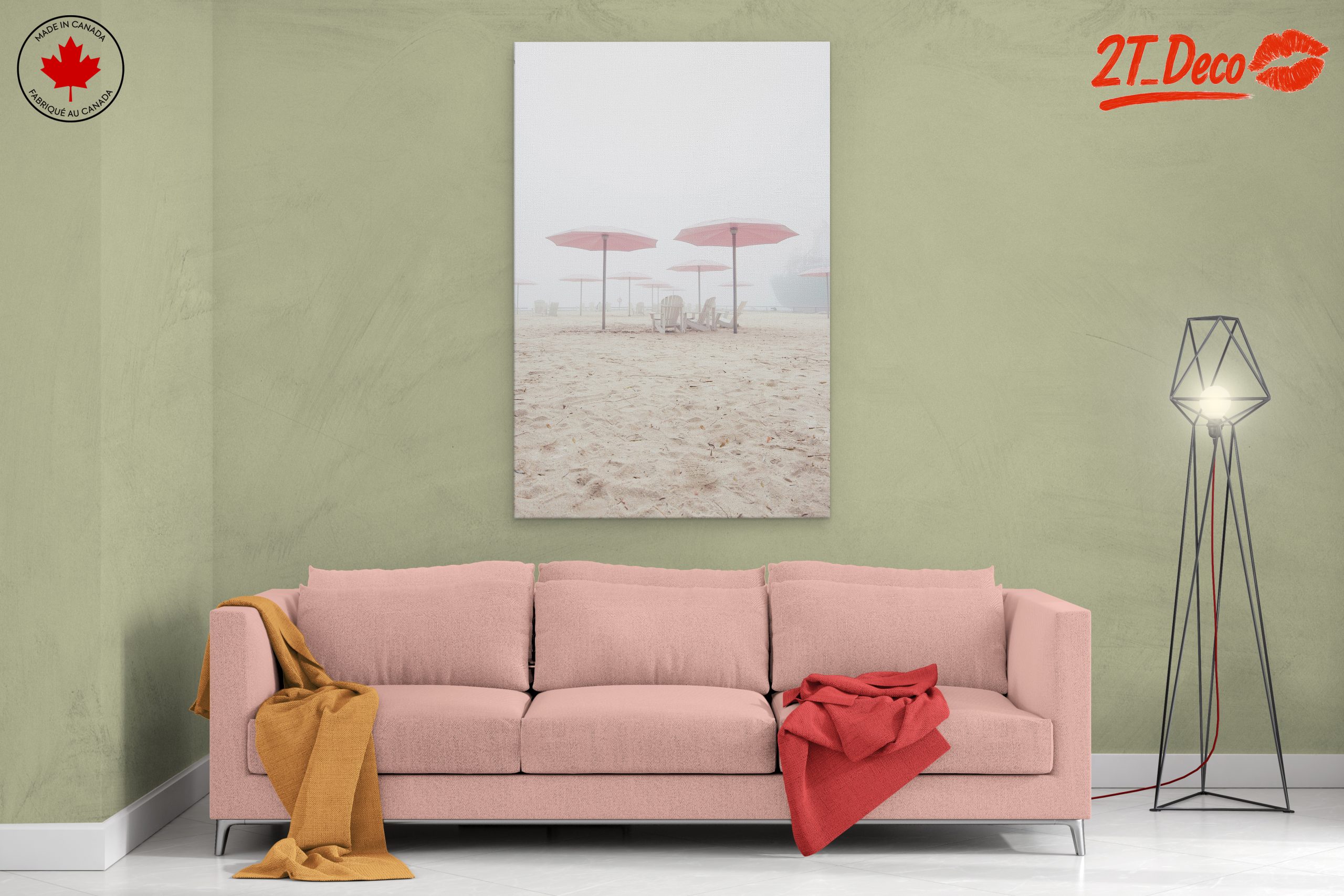 Foggy Beach Scene with Umbrellas - Image 2